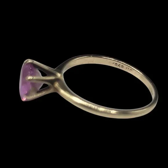 10k Yellow Gold And Pink Sapphire Vintage Round Solitaire Ring Size 6 Signed - Picture 5 of 10